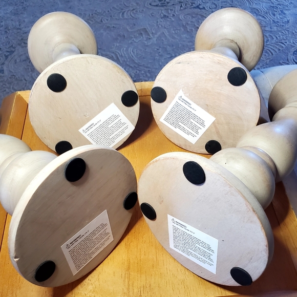 Beautiful Set of 4 Turned Wood Pillar Candlesticks, two 8", two 10" - Picture 7 of 10